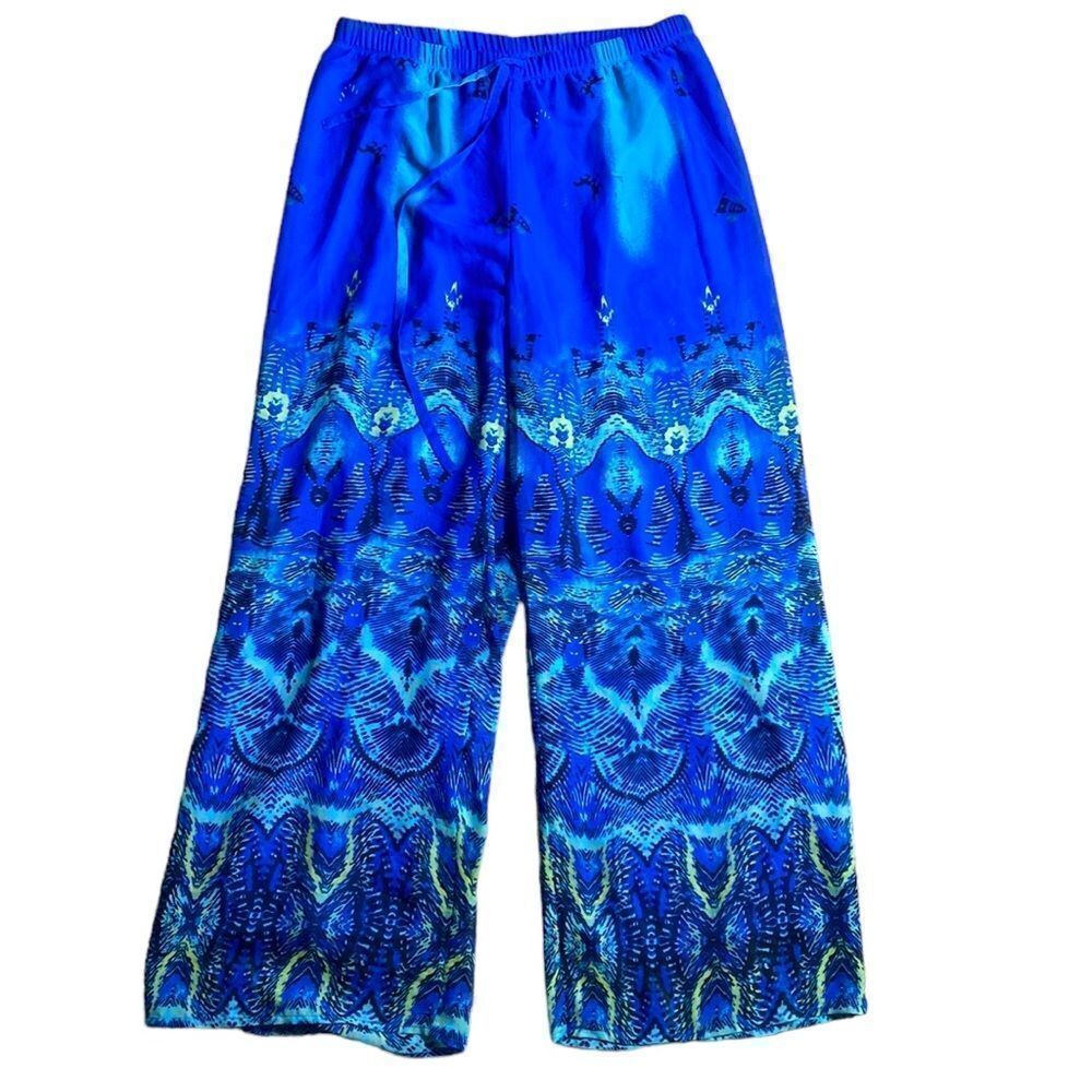 Badgley mischka American glamour blue palazzo harem beach artsy pants nwt